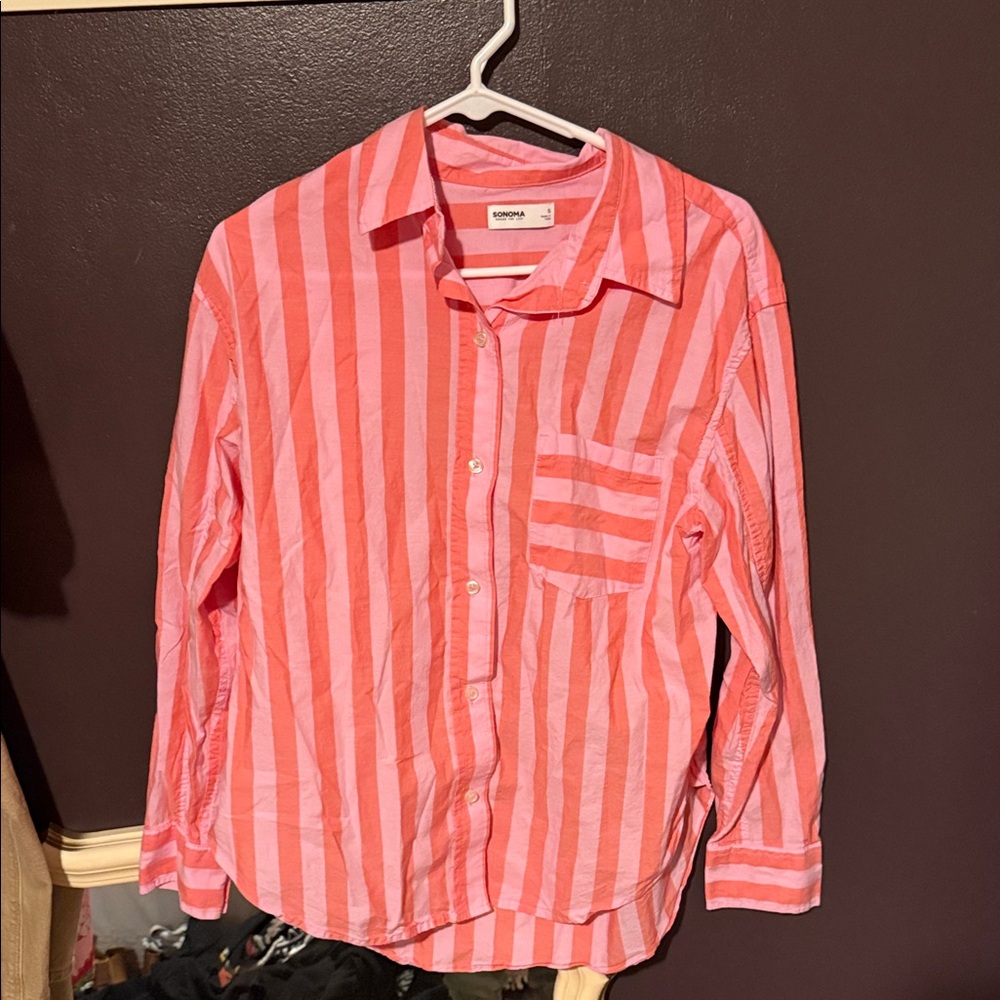 Sonoma Pink and Coral Striped Button-Down Shirt